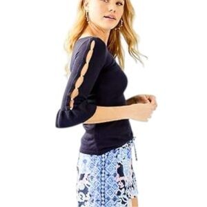Lilly Pulitzer Rosemary Pearl Detail 3/4 Sleeve Sweater size XS in Navy